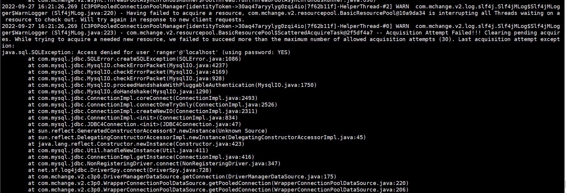 ranger報(bào)mysql賬號(hào)密碼異常